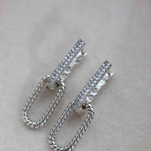 S925 U Shaped Hoop Drop Style Dangling Snake Skin Style with CZ Stone Earrings - Picture 3 of 8